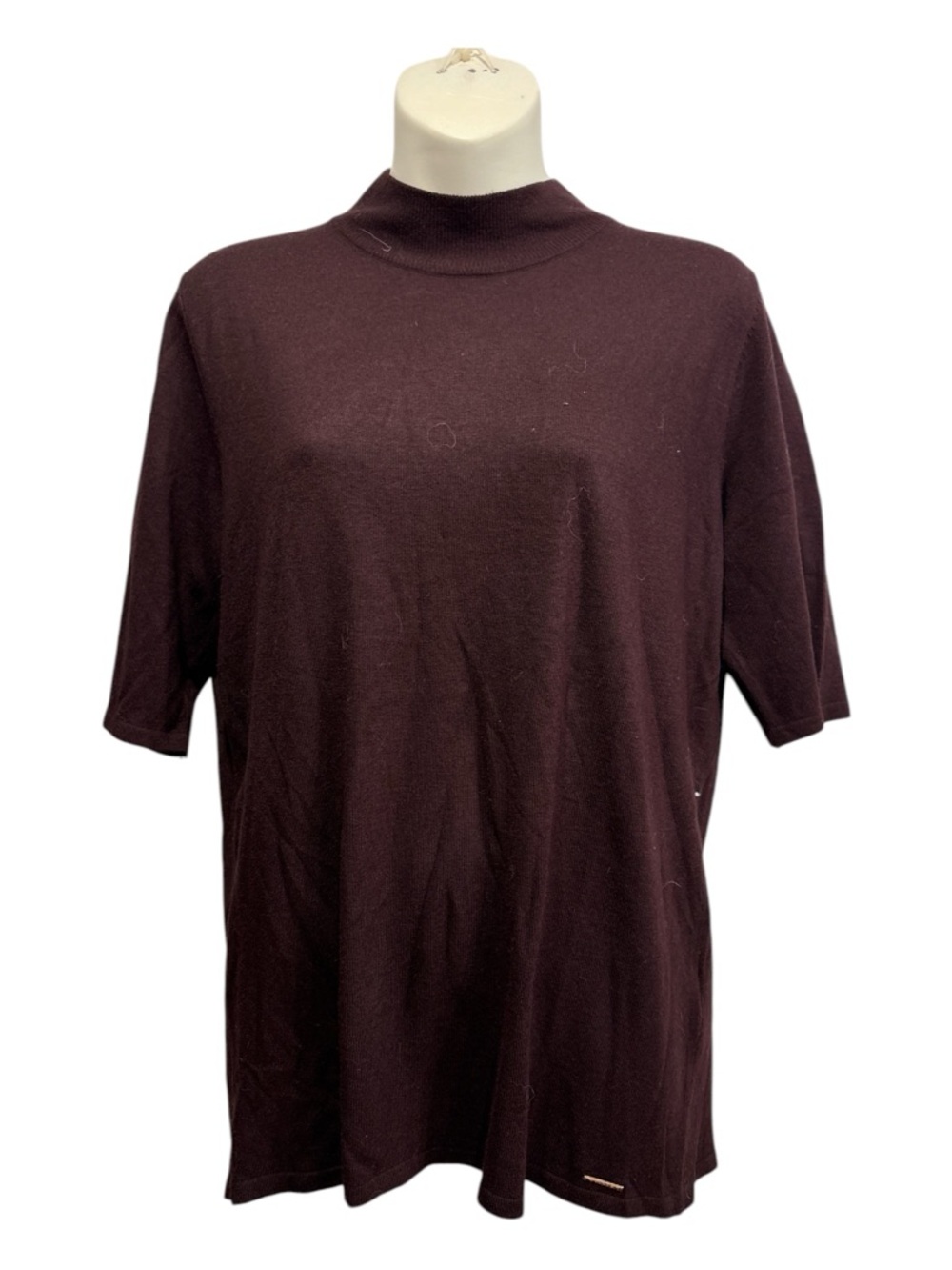 Tahari Women's Short-Sleeve Mock Neck Sweater - Dark brown size large
